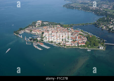 LUFTAUFNAHME. Lindau Island. Lindau, Bodensee, Bayern, Deutschland. Stockfoto