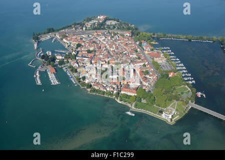 LUFTAUFNAHME. Lindau Island. Lindau, Bodensee, Bayern, Deutschland. Stockfoto