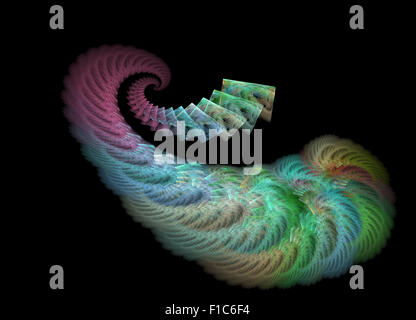 Fraktale abstrakte farbige Wellen auf schwarzem Hintergrund in Bogen Stockfoto