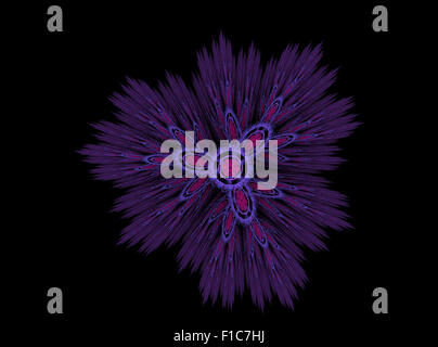 Abstrakte Fraktal stachelige Blume lila schwarzen Hintergrund Stockfoto