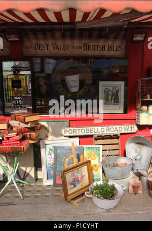 Nahaufnahme von Alices Antiquitäten Shop Portobello Road Notting Hill London Stockfoto