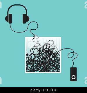 MP3-Player mit Kopfhörer mit einem Gewirr Stock Vektor