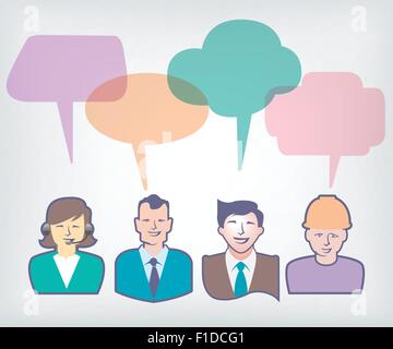 Die arbeitende Bevölkerung mit bunten Sprechblasen Stock Vektor
