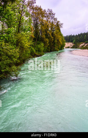 Aussicht in der Nähe der Isar River, Deutschland und Österreich (Grenzgebiet) Stockfoto