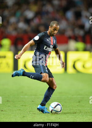 Monaco, Frankreich. 30. August 2015. Französischen Liga 1 Fußball. Monaco im Vergleich zu Paris Saint-Germain. Lucas (Psg) © Action Plus Sport/Alamy Live News Stockfoto