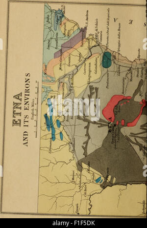 * Ätna: A History of the Mountain and its Eruptions* (1878) erforscht die geologische Geschichte des Ätna, wobei er sich auf seine Eruptionen und ihre Auswirkungen auf die umliegenden Regionen konzentriert. Das Buch enthält detaillierte Darstellungen über die vulkanische Aktivität des Berges und seine Rolle bei der Gestaltung der lokalen Landschaft. Stockfoto