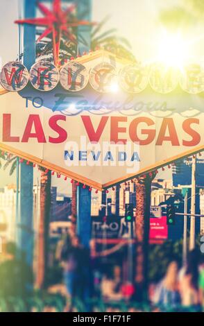Bunte Vegas. Las Vegas Strip Ortseingangsschild im Sommer. Bunte Pastell Color-Grading. Las Vegas, NV, Vereinigte Staaten von Amerika. Amerikanische t Stockfoto
