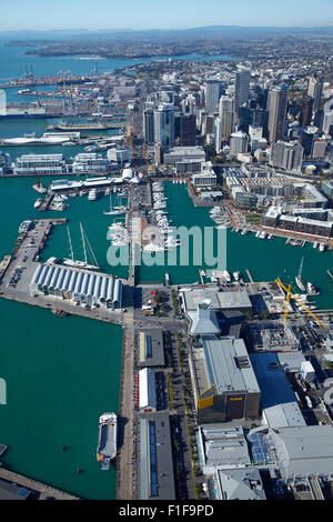 Wynyard Quarter, Viaduct Harbour und Auckland Waterfront, Auckland, Nordinsel, Neuseeland - Antenne Stockfoto