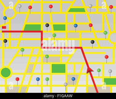 Stadtplan mit Navigationssymbole, Vektor-Illustration. Stock Vektor