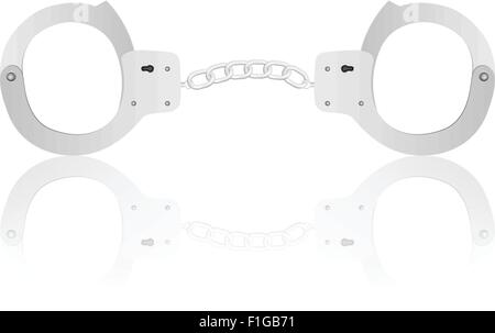 Handschellen mit Reflektion auf weißem Hintergrund. Stock Vektor