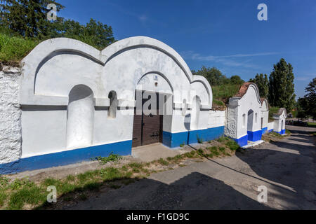 Tschechische Weinkeller, Petrov Plze, in der Nähe von Straznice, Volksarchitektur, Weinregion Slovacko, Südmähren, Tschechische Republik, Europa Stockfoto