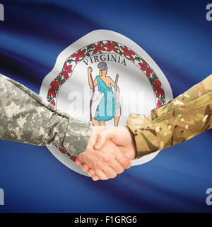 Soldaten-Handshake und US Zustand-Markierungsfahne - Virginia