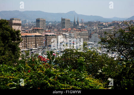 Blick auf den Vieux Port und entfernten Stadt von Pharo Park - Parc du Pharo - Marseille Frankreich Stockfoto