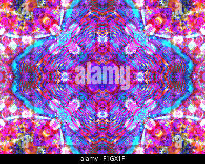 Kaleidoskopische Blumenmuster, Mandala Design in rosa und lila Farben Stockfoto