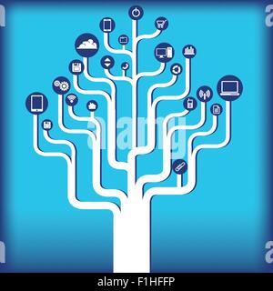 Technologie-Baum-Hintergrund mit Icons für Web oder print Stock Vektor
