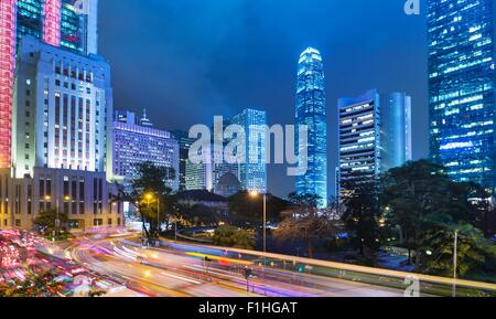 Geschäftsviertel Central Hong Kong, Chater Garden und Skyline mit IFC-Gebäude, Hong Kong, China Stockfoto