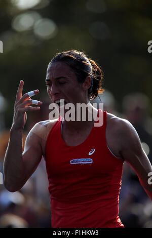 Flushing Meadows, New York, USA. 01. Sep, 2015. Italiens Francesca Schiavone während ihrer ersten Runde Yanina Wickmayer von Belgien bei den US Open in Flushing Meadows, New York. Bildnachweis: Adam Stoltman/Alamy Live-Nachrichten Stockfoto