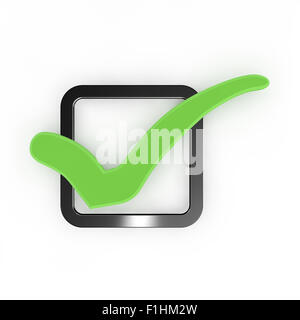 Grünes Häkchen isoliert auf weißem Hintergrund. Stockfoto