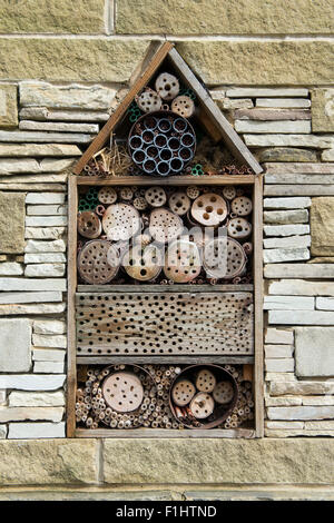 Insekt nach Hause gesetzt in eine Steinmauer für Förderung der Insekten (Tiere) in den Garten. UK Stockfoto