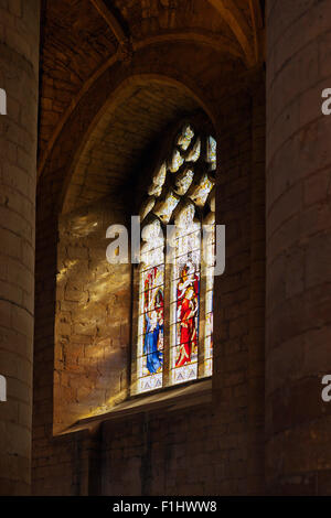 Glasfenster, Abtei von Tewkesbury, Gloucestershire Stockfoto