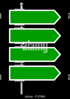 3D Render leere grüne Zeichen auf schwarzem Hintergrund isoliert Stockfoto