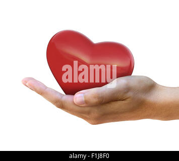 Konzeptbild von Herz in der Hand isoliert auf weiß Stockfoto