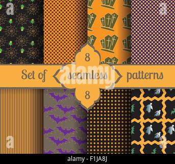 Stellen Sie nahtlose Halloween Hintergründe und geometrischen Mustern. Vektor-Illustration. Stock Vektor