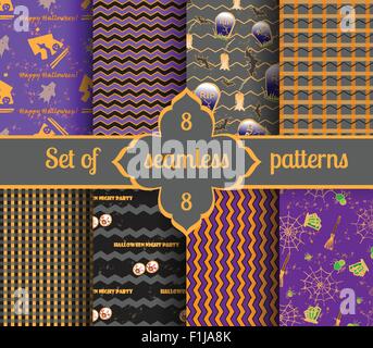 Stellen Sie nahtlose Halloween Hintergründe und geometrischen Mustern. Vektor-Illustration. Stock Vektor