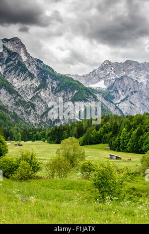 Aussicht von der Plockenpass zwischen Mortschach, Österreich und der italienischen Grenze Stockfoto