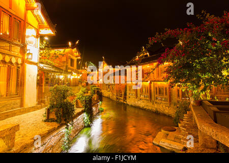 Nachtaufnahme von Lijiang alte in der Provinz Yunnan, China Stockfoto