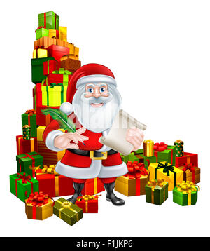 Abbildung Weihnachten Weihnachtsmann hält eine Schriftrolle oder schön brav Weihnachten Liste und Feder Feder Feder und stehen Stockfoto