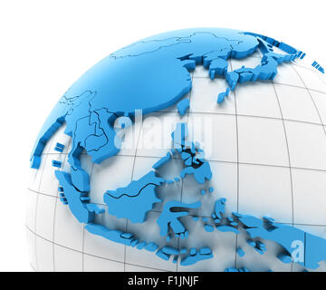 Globus von Südost-Asien mit Ländergrenzen Stockfoto