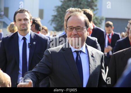 Presidential besuchen von Francois Hollande, der Firma Air Liquide Advanced Technologies, in der Nähe von Grenoble, Isere, Frankreich. Stockfoto