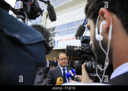 Presidential besuchen von Francois Hollande, der Firma Air Liquide Advanced Technologies, in der Nähe von Grenoble, Isere, Frankreich. Stockfoto