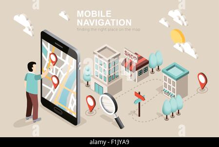 flache isometrische 3D-Konstruktion der mobilen navigation Stock Vektor