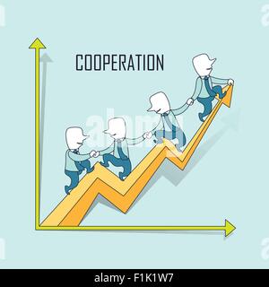 Kooperationskonzept: Geschäftsleute Reiten ein aufwachsen Pfeil im Linienstil Stock Vektor