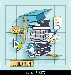 Bildungskonzept mit Graduation Cap Element in Linienart Stock Vektor