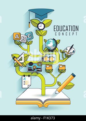Bildungskonzept mit Graduation Cap Element in dünne Linienstil Stock Vektor