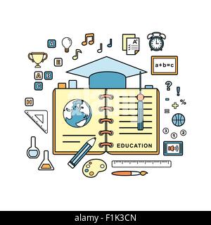 Bildungskonzept mit Graduation Cap Element in Linienart Stock Vektor