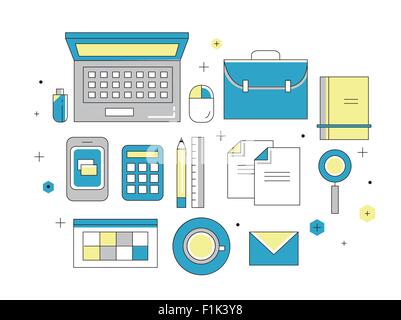 dünne Linie flache Design der Website Programmierung Prozess Stock Vektor