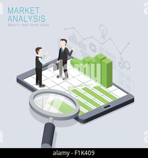 flache isometrische 3D-Design von Markt-Analyse-Konzept Stock Vektor