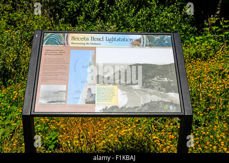 Touristische Informationen Plakat am Heceta Head Lighthouse an der Küste Oregons in des Teufels Ellenbogen State Park Stockfoto