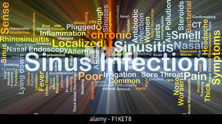 Hintergrund-Konzept Wordcloud Illustration der Sinus-Infektion gleißenden Licht Stockfoto