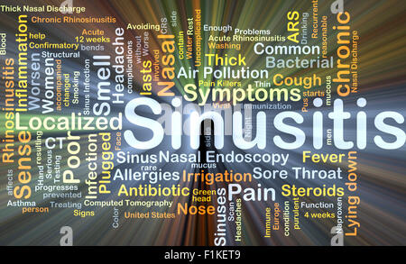 Hintergrund-Konzept Wordcloud Illustration der Sinusitis gleißenden Licht Stockfoto