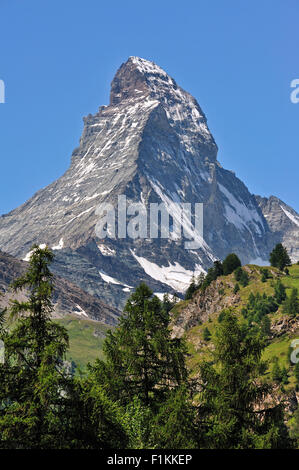 Ansicht von Zermatt über den Berg Matterhorn in den Schweizer Alpen, Wallis / Wallis, Schweiz Stockfoto