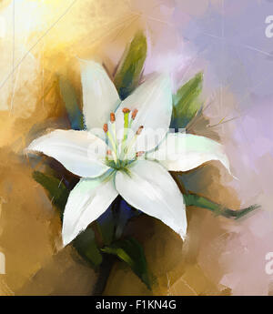 Ölgemälde weiße Lilie Blume Blüte Stockfoto