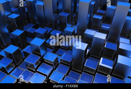 Blau Metallic wachsenden Bars Abstrakt 3D Illustration. Stockfoto