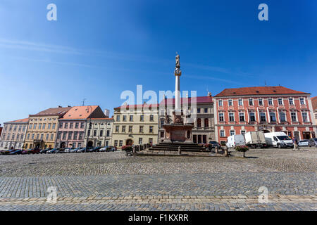 Mariensäule auf dem Hauptplatz, Znojmo, Süd-Mähren, Tschechische Republik, Europa Stockfoto