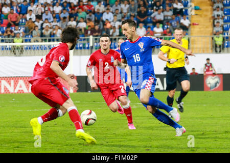 Baku, Aserbaidschan. 03rd Sep 2015. N. Kalini? Kroatien (blau) während der EURO 2016 Gruppe H-Qualifikationsspiel zwischen Aserbaidschan und Kroatien Bakcell Arena Stadion in Baku übereinstimmen. Bildnachweis: Aziz Karimov / | Pazifische Presse/Alamy Live-Nachrichten Stockfoto