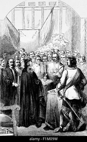 Unterzeichnung des Westfälischen Vertrages in Osnabrück, 1648, mit dem Ende des Dreißigjährigen Krieges zwischen Spanien und der Niederländischen Republik. Der Krieg war ein Konflikt, der hauptsächlich in Mitteleuropa von 1618 bis 1648 geführt wurde. Schätzungen der Gesamtzahl militärischer und ziviler Todesfälle reichen von 4.5 bis 8 Millionen, meist durch Krankheiten oder Hungersnöte. Stockfoto